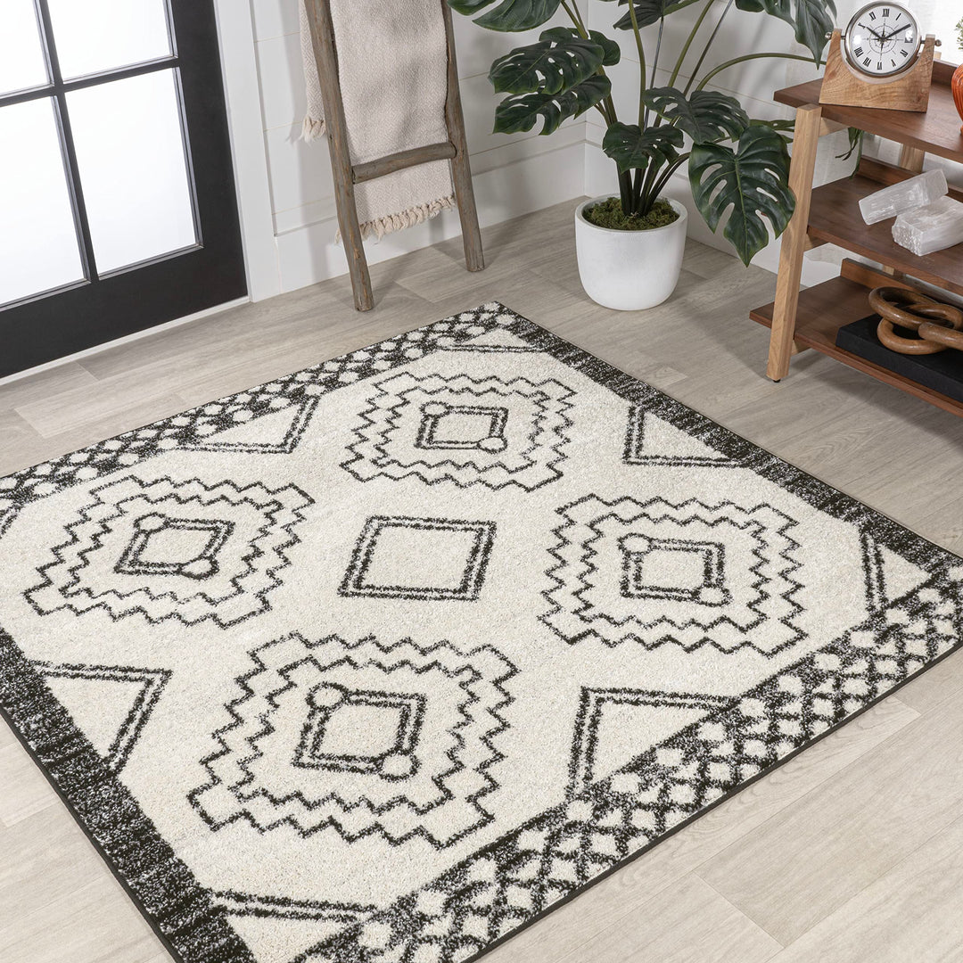 JONATHAN Y MOH200A-6SQ Amir Moroccan Beni Souk Indoor Area Rug Bohemian 6' Square - Cream/Black