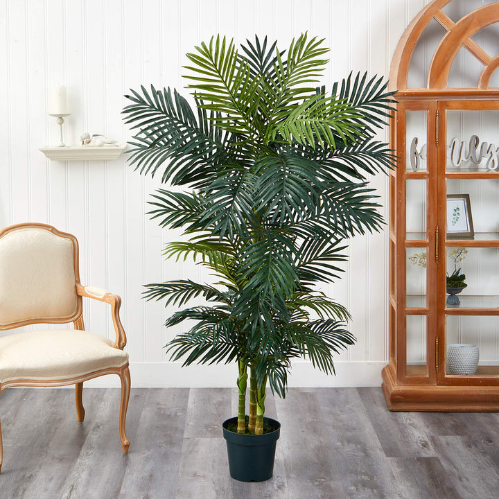 Nearly Natural 6.5FT Artificial Golden Cane Palm Tree Fake Palm Tree with - Diamond Home USA