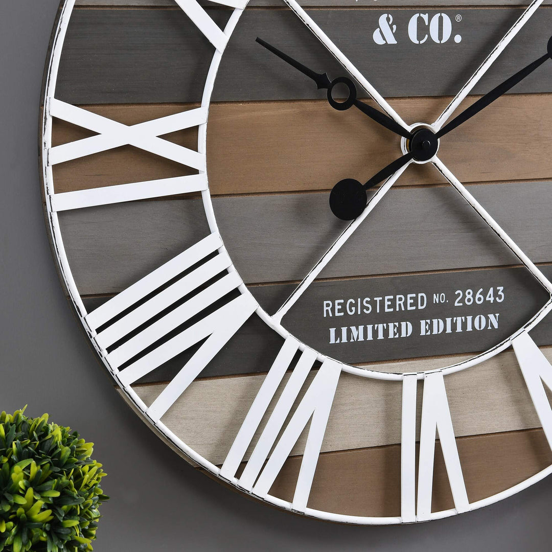 Gray Maritime Farmhouse Planks Clock American Crafted Wood 24 X 2 in Grey Round - Diamond Home USA