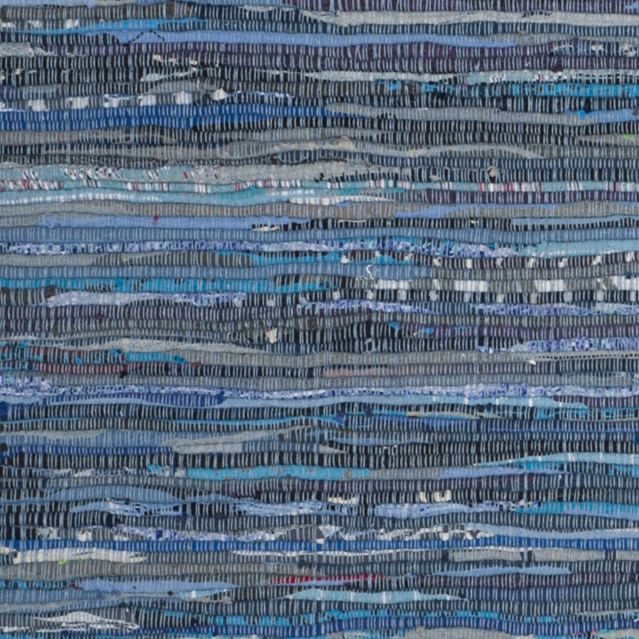 Rag Rug Runner with Tassels Navy Aqua Blue Rags Weave Floor Mat Hallway - Diamond Home USA