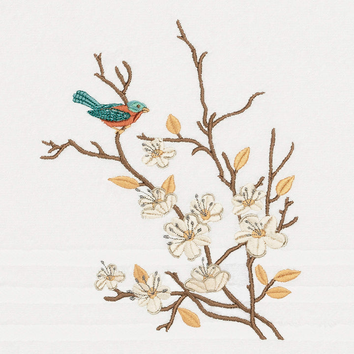 Turkish Cotton Blue Bird Embroidered White 8-Piece Towel Set Terry Cloth - Diamond Home USA