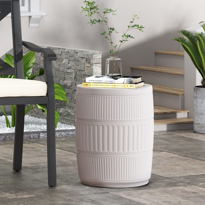 Outdoor Lightweight Concrete Side Table White Modern Contemporary Round