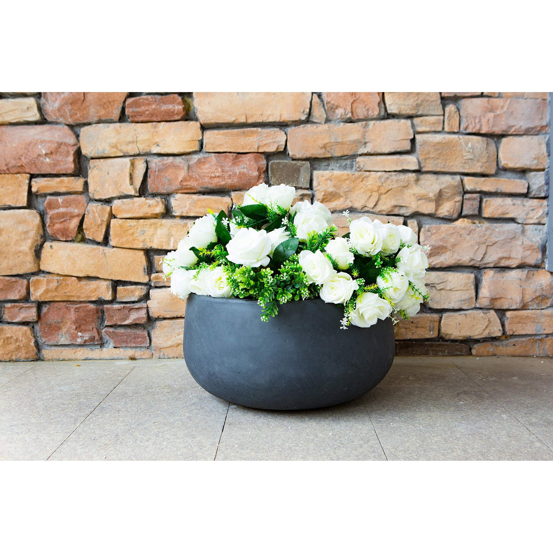 Lightweight Concrete Modern Low Bowl Cement Planter-Medium - 15.7'x15.7'x7.9' - Diamond Home USA