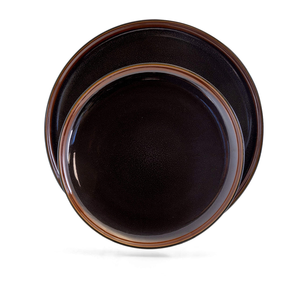 Elama Round Stoneware Dark Contemporary Dinnerware Dish Set 16 Piece Metallic - Diamond Home USA