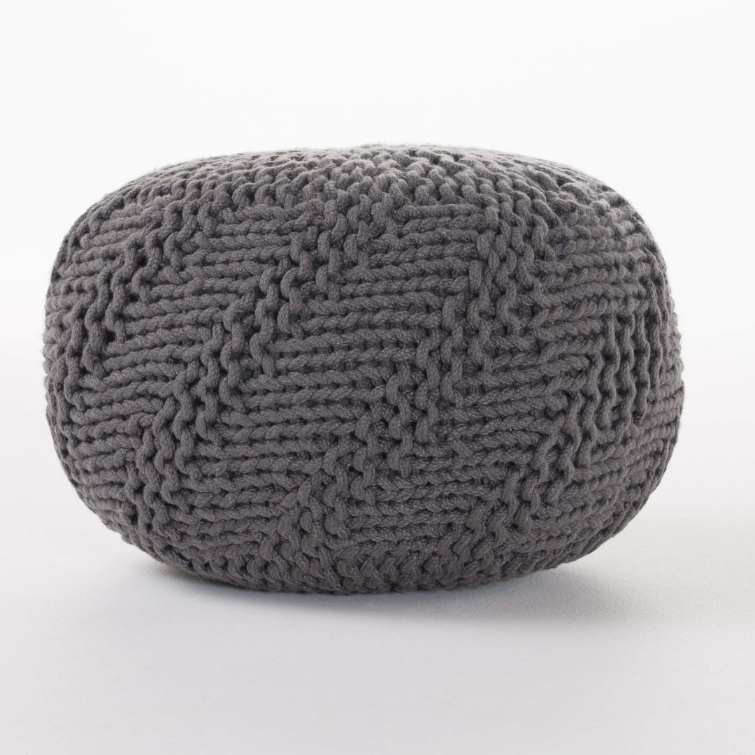 GDFStudio Outdoor Handcrafted Modern Fabric Weave Pouf Ottoman Foot Stool - Bean Dark Gray