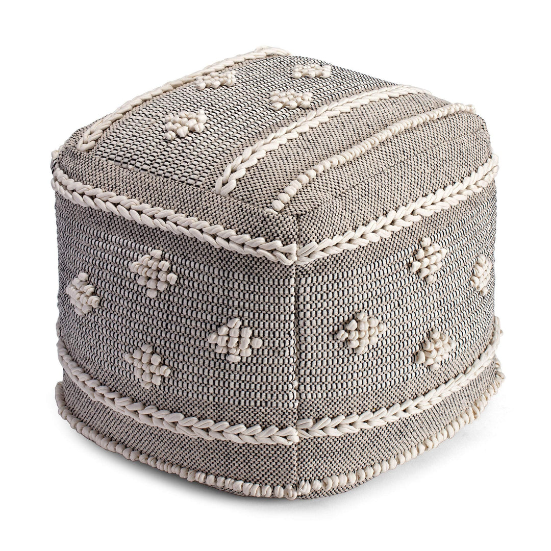 Street 20" X Black Ivory Pouf Off/White Bohemian Eclectic Modern Contemporary - Diamond Home USA
