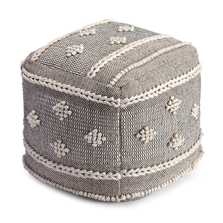 Street 20" X Black Ivory Pouf Off/White Bohemian Eclectic Modern Contemporary - Diamond Home USA