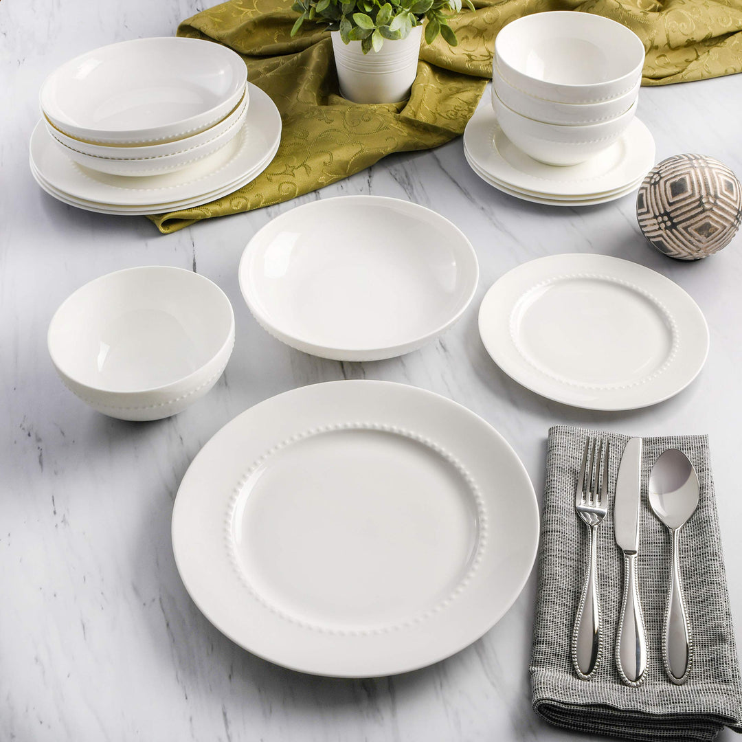Gibson Elite Embossed Bone China Double Bowl Dinnerware Set Service for 4 - Diamond Home USA