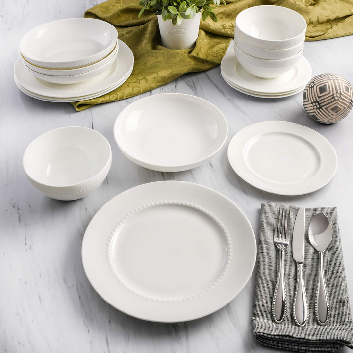 Gibson Elite Embossed Bone China Double Bowl Dinnerware Set Service for 4 - Diamond Home USA