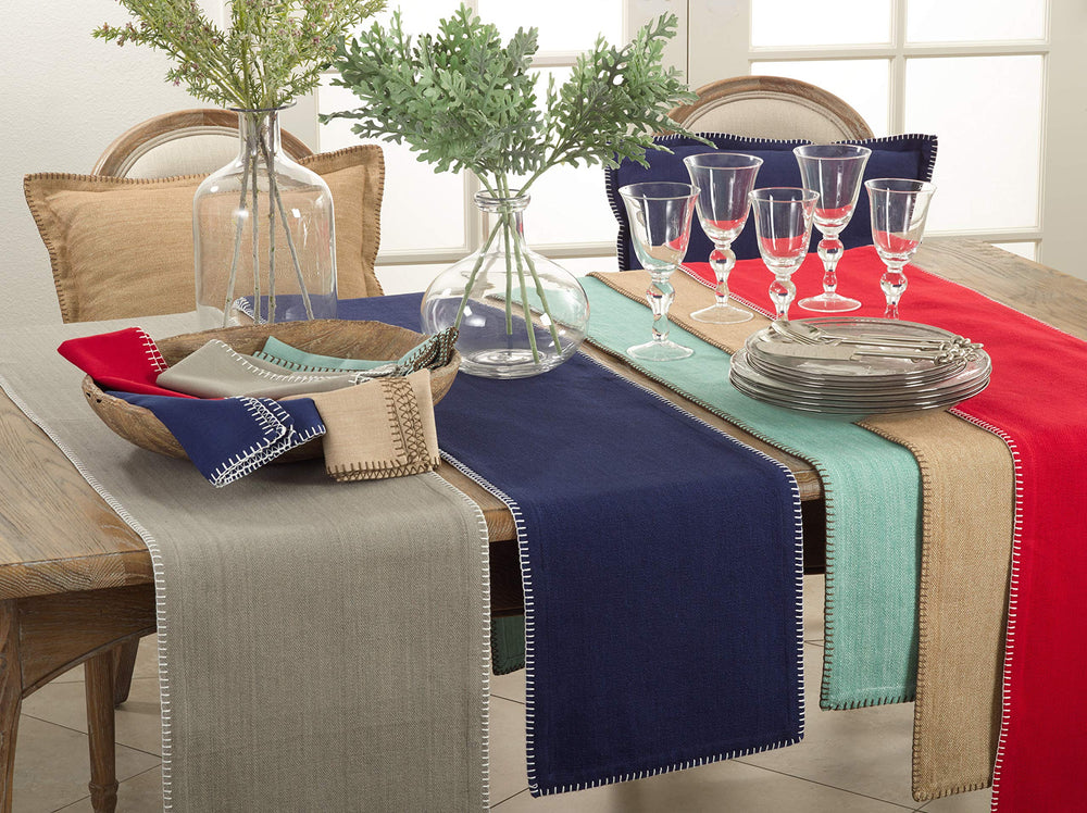 Saro Lifestyle Whip Stitched Design Cotton Table Runner Natural 13"x72" - Diamond Home USA
