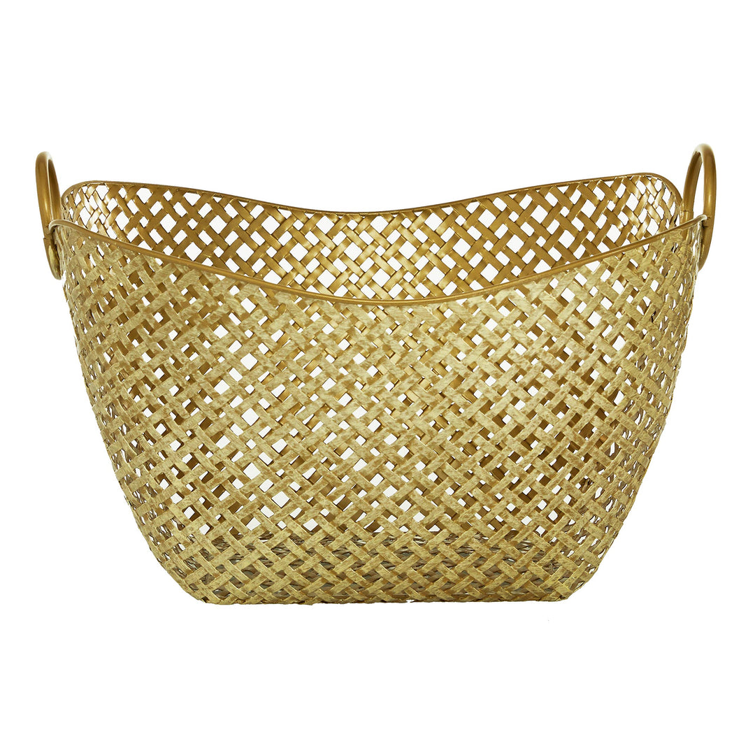 Large Gold Metal Basket 16.75" X 11.5 17 X 13 11 - Diamond Home USA