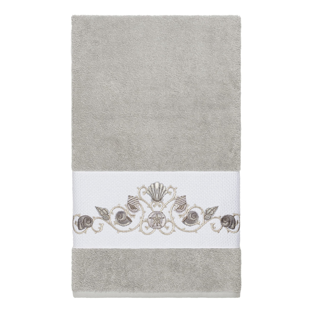 Authentic Hotel and Spa Turkish Cotton Shells Embroidered Light Grey 4-Piece - Diamond Home USA