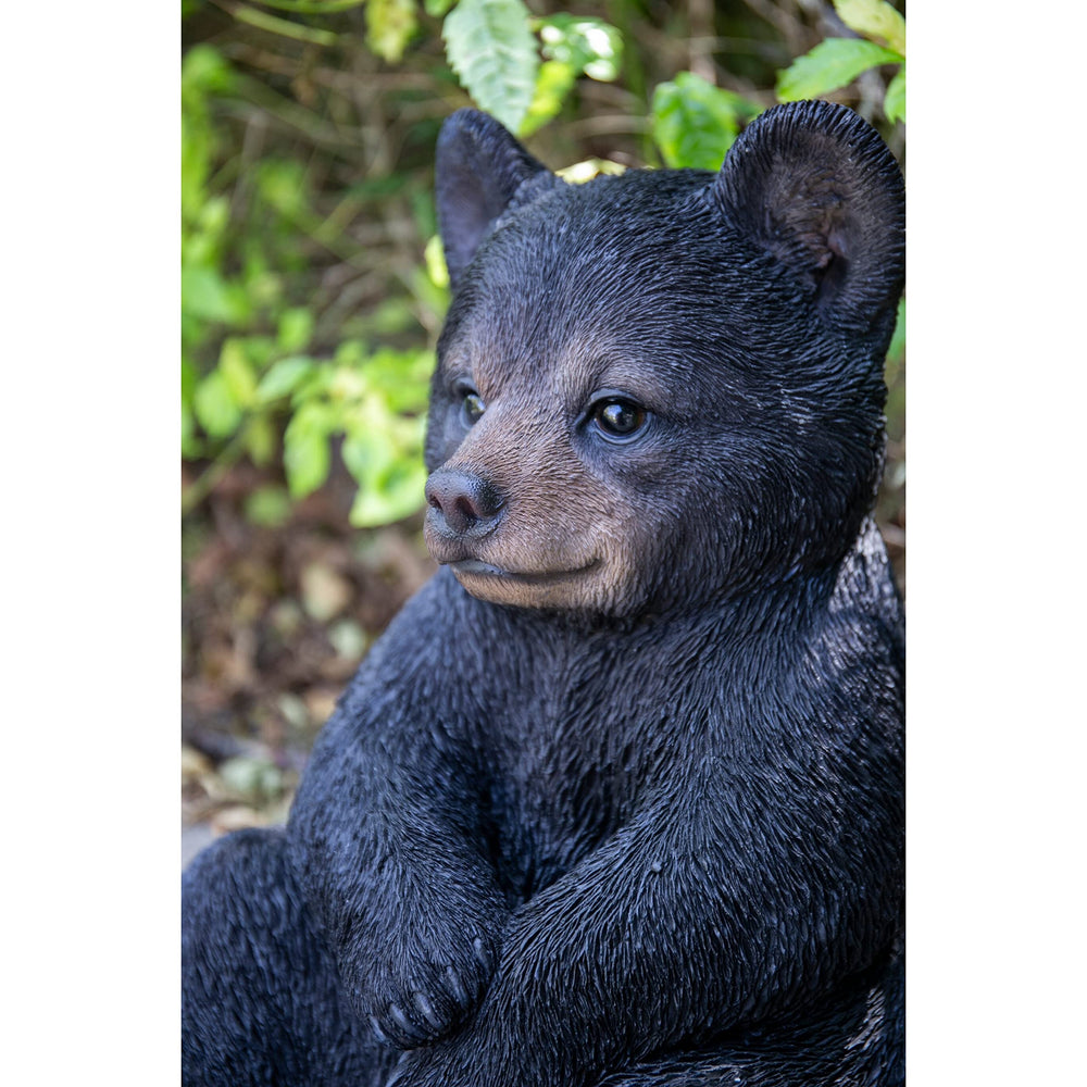 Sitting Black Bear Cub Ultra Realistic Garden Statue Multi Color Polyresin - Diamond Home USA