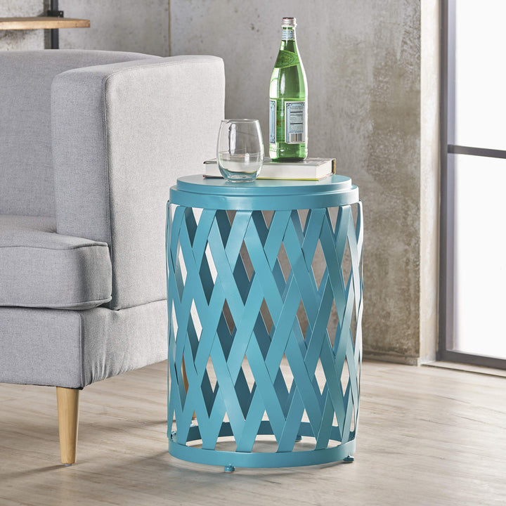 Christopher Knight Home Pecola Indoor 14" Diameter Lattice Iron Side Table Matte Teal - Diamond Home USA