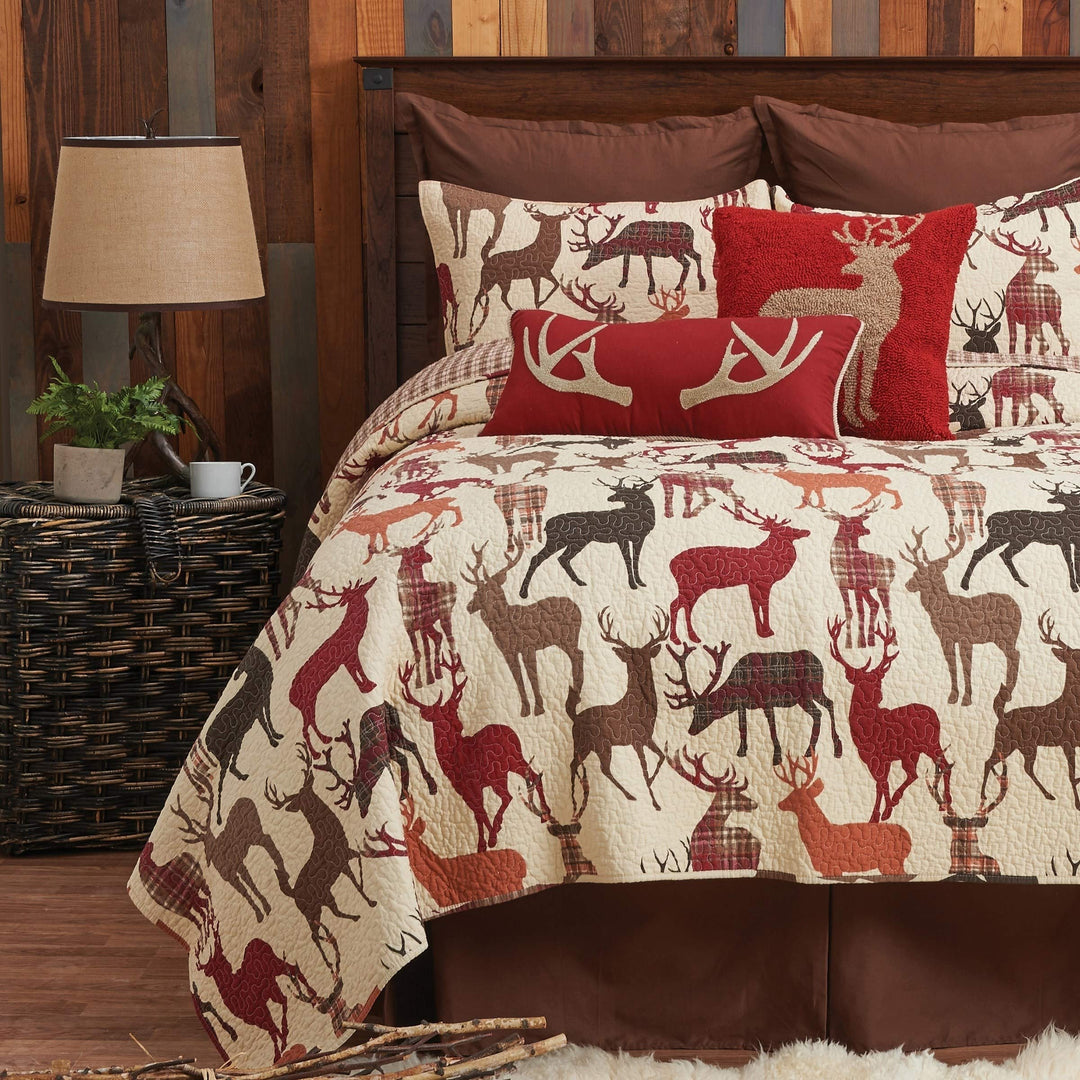 Rustic Wild Animal Deer Quilt King Buck Doe Woodsy Theme Bedding Plaid