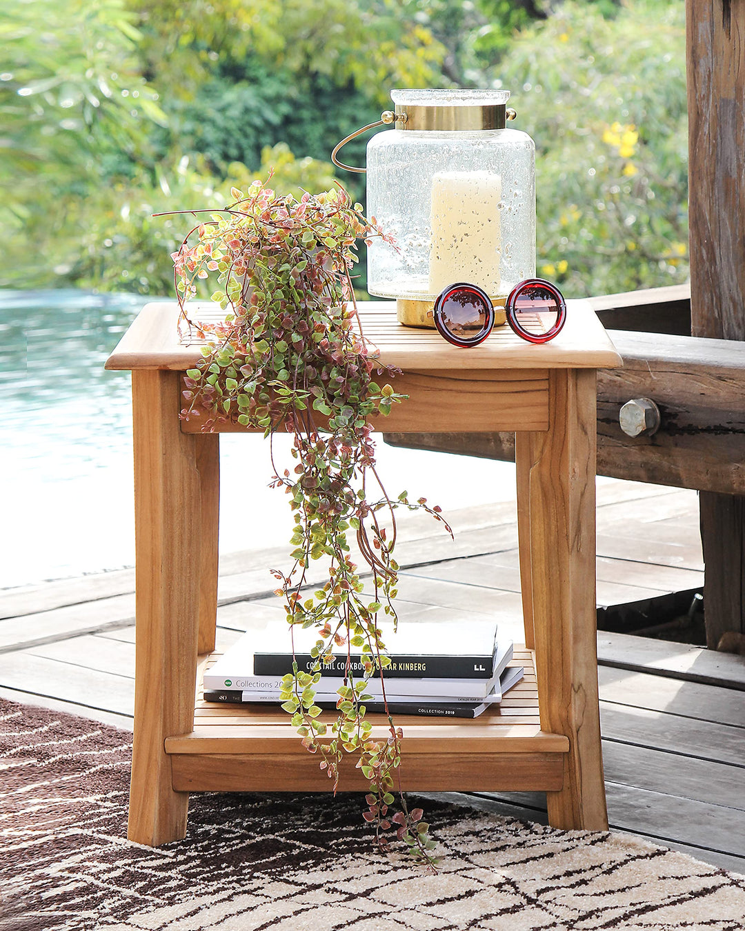 Cambridge Casual Wood Mosko Square Side Table with Shelf Natural Teak - Diamond Home USA