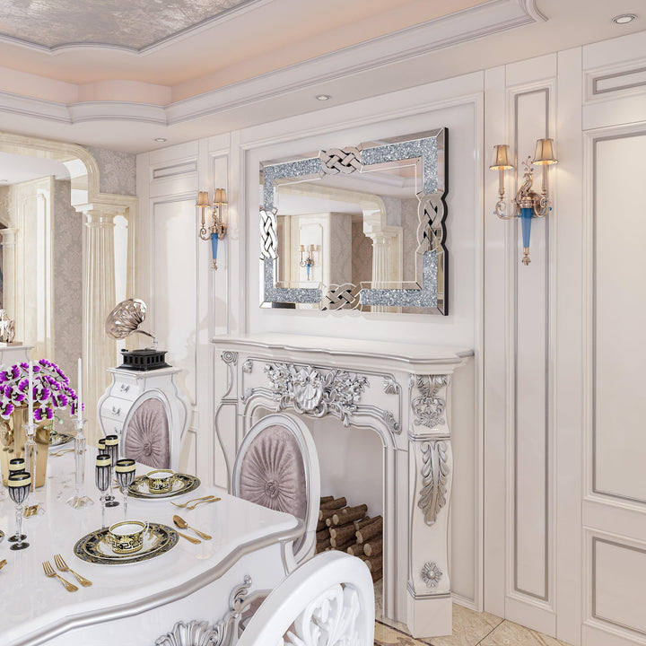 Glam Accent Diamond Mirror 36"x24" Silver Modern Contemporary Frameless - Diamond Home USA