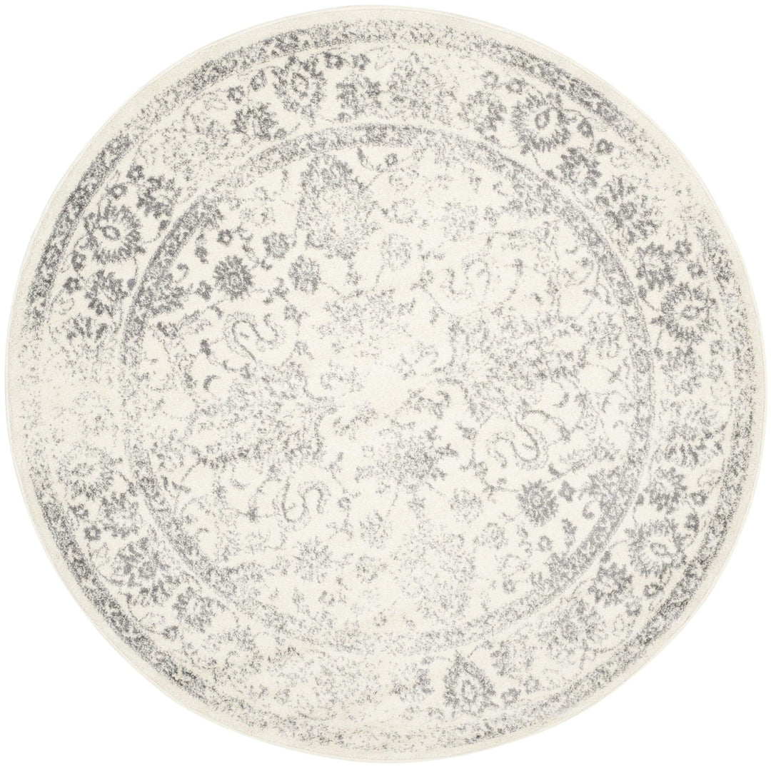 Distressed Style Circular Rug 6'0" Indoor Neutral Ivory Silver Oriental 6' x 6' Round - Ivory/Silver
