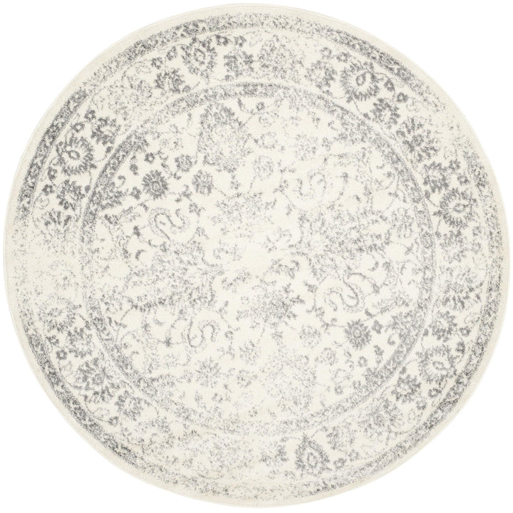 Distressed Style Circular Rug 6'0" Indoor Neutral Ivory Silver Oriental 6' x 6' Round - Ivory/Silver