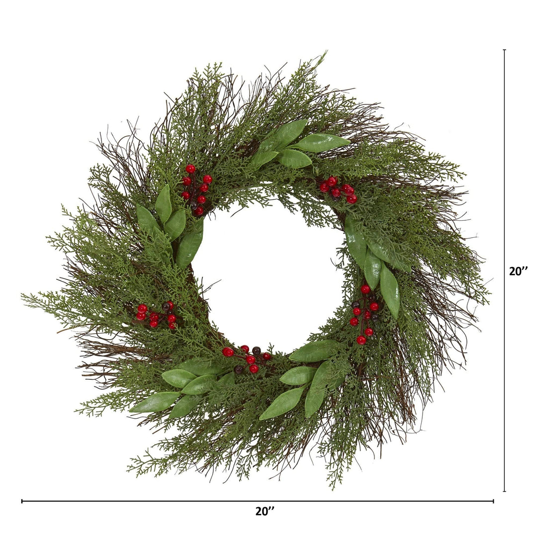 20" Cedar and with Berries Artificial Wreath Green Polyester - Diamond Home USA
