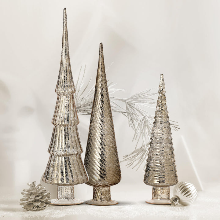 12/15/18" Mercury Glass Tree Trio Set of 3 Silver