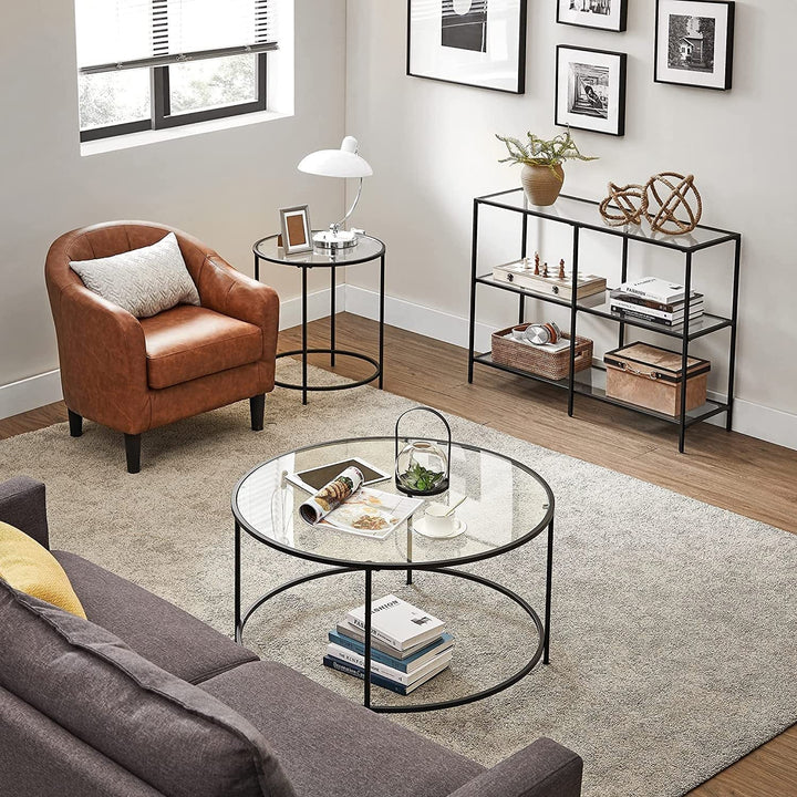 Console Sofa Table with 3 Shelves 39.4 X 11.8 28.7 Inches Steel Frame Tempered - Diamond Home USA