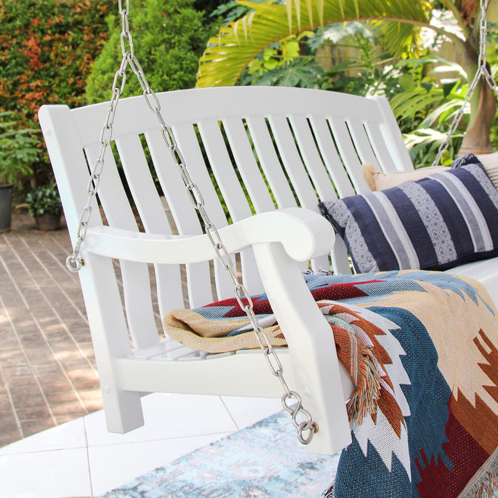 Bonn Mahogany Wood White Porch Swing - Diamond Home USA