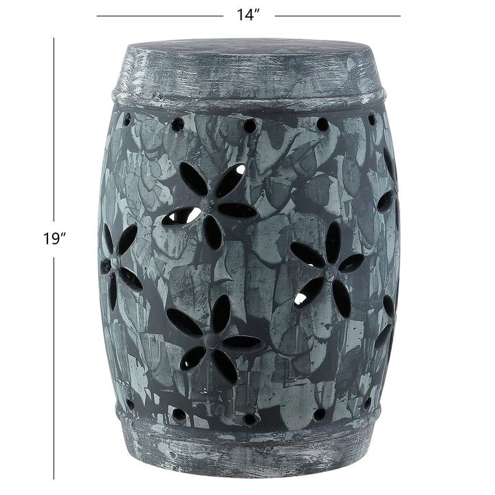 Floral Concrete Indoor/Outdoor Antique Grey Garden Stool Modern Contemporary - Diamond Home USA
