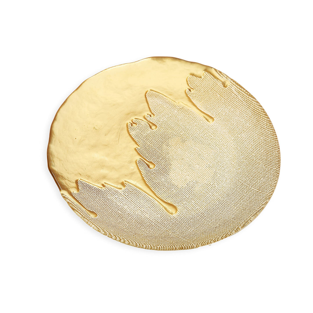 Set Of Four Gold Dipped Designed 8.25" Salad Plates Solid Classic Round Glass