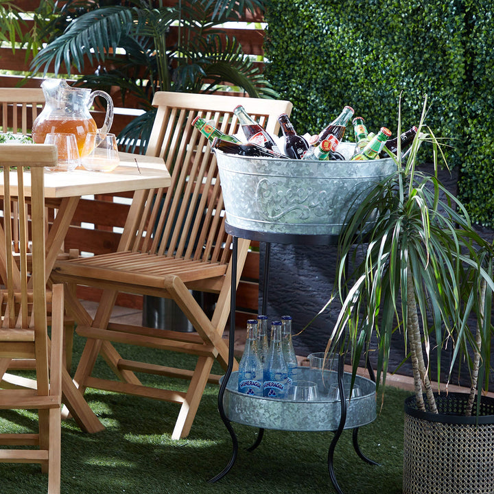 Farmhouse Style Drink Bucket Galvanized etal-Look 2-Tiers Silver 19 X 34round - Diamond Home USA