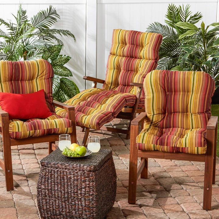 21-inch X 42-inch Outdoor Stripe Seat/Back Chair Cushion Red Yellow Striped - Diamond Home USA