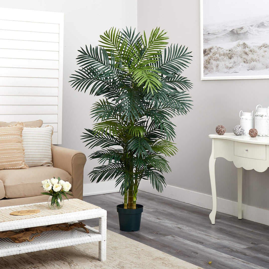 Nearly Natural 6.5FT Artificial Golden Cane Palm Tree Fake Palm Tree with - Diamond Home USA