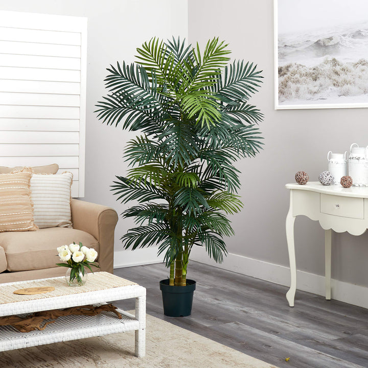 Nearly Natural 6.5FT Artificial Golden Cane Palm Tree Fake Palm Tree with - Diamond Home USA