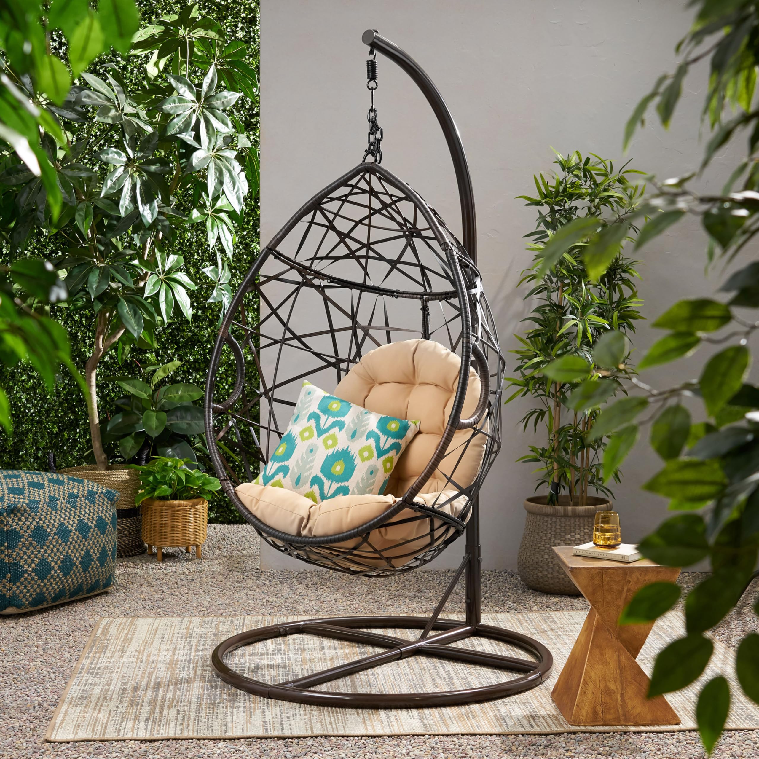 Christopher Knight Home CKH Wicker Tear Drop Hanging Chair, Brown - Thumbnail 4