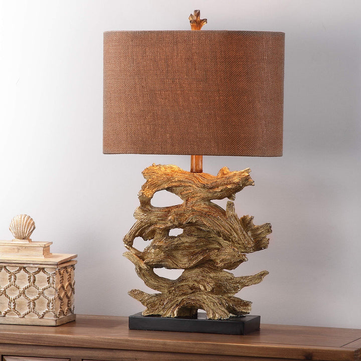 Set of 2 - Golden Brown Driftwood Table Lamp Branch Light Stacked Pieces of Wood - Diamond Home USA