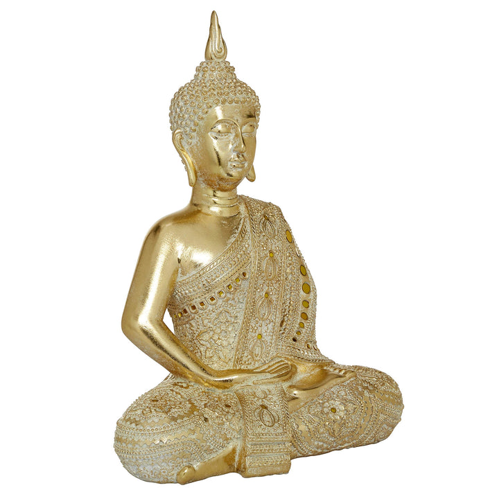 Gold Polystone Sitting Buddha Sculpture 14.5" X 19.5" 14 X 9 20 Resin
