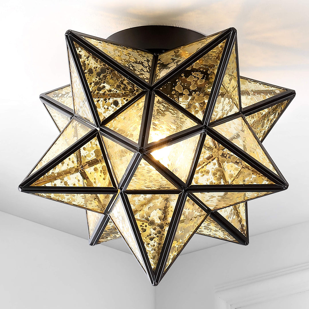 JONATHAN Y JYL9035D Stella 12" Moravian Star Metal/Glass LED Flush Mount Oil Rubbed Bronze/Mercury - Diamond Home USA