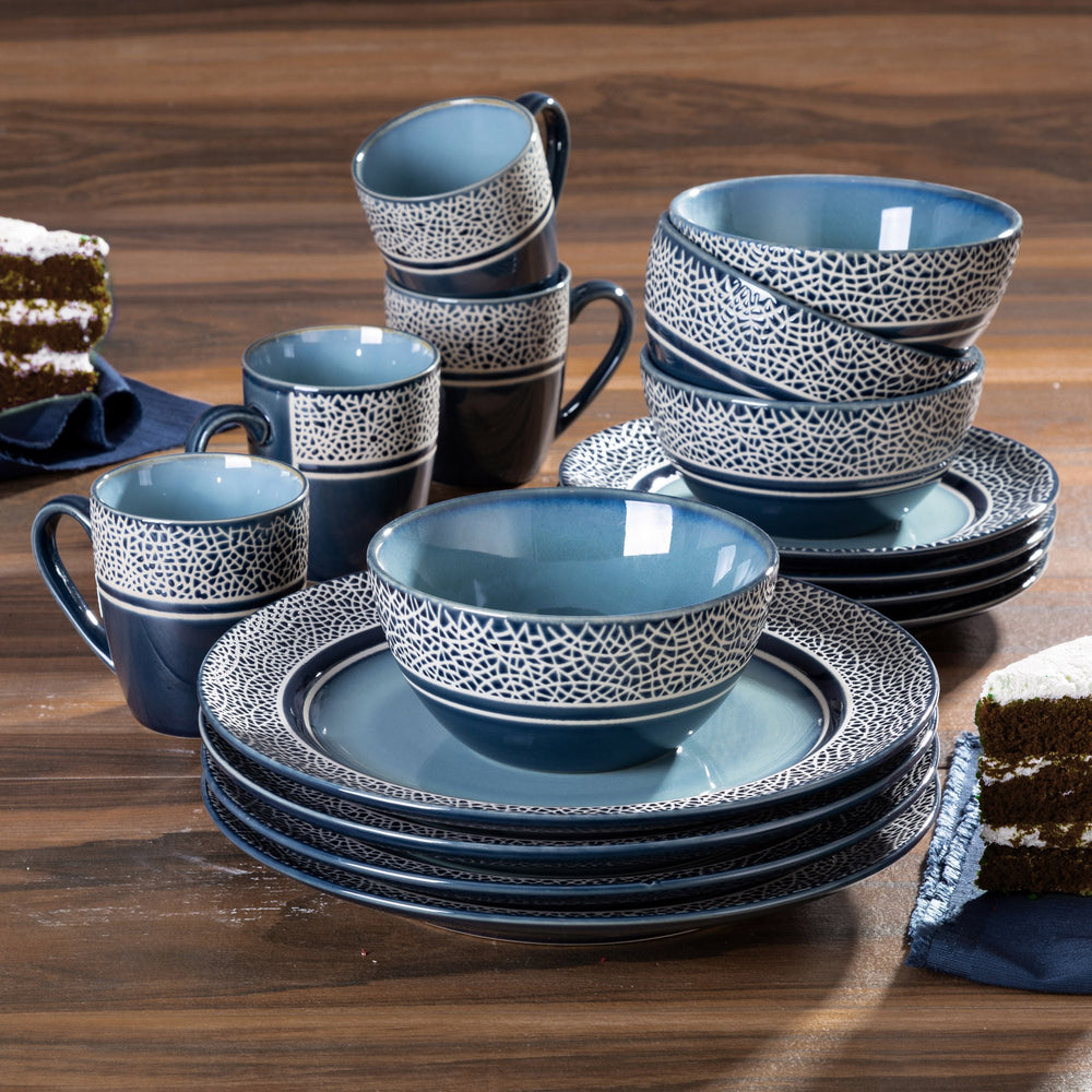 American Atelier Round Dinnerware Sets|Mosaic Blue Kitchen Plates Bowls and - Diamond Home USA