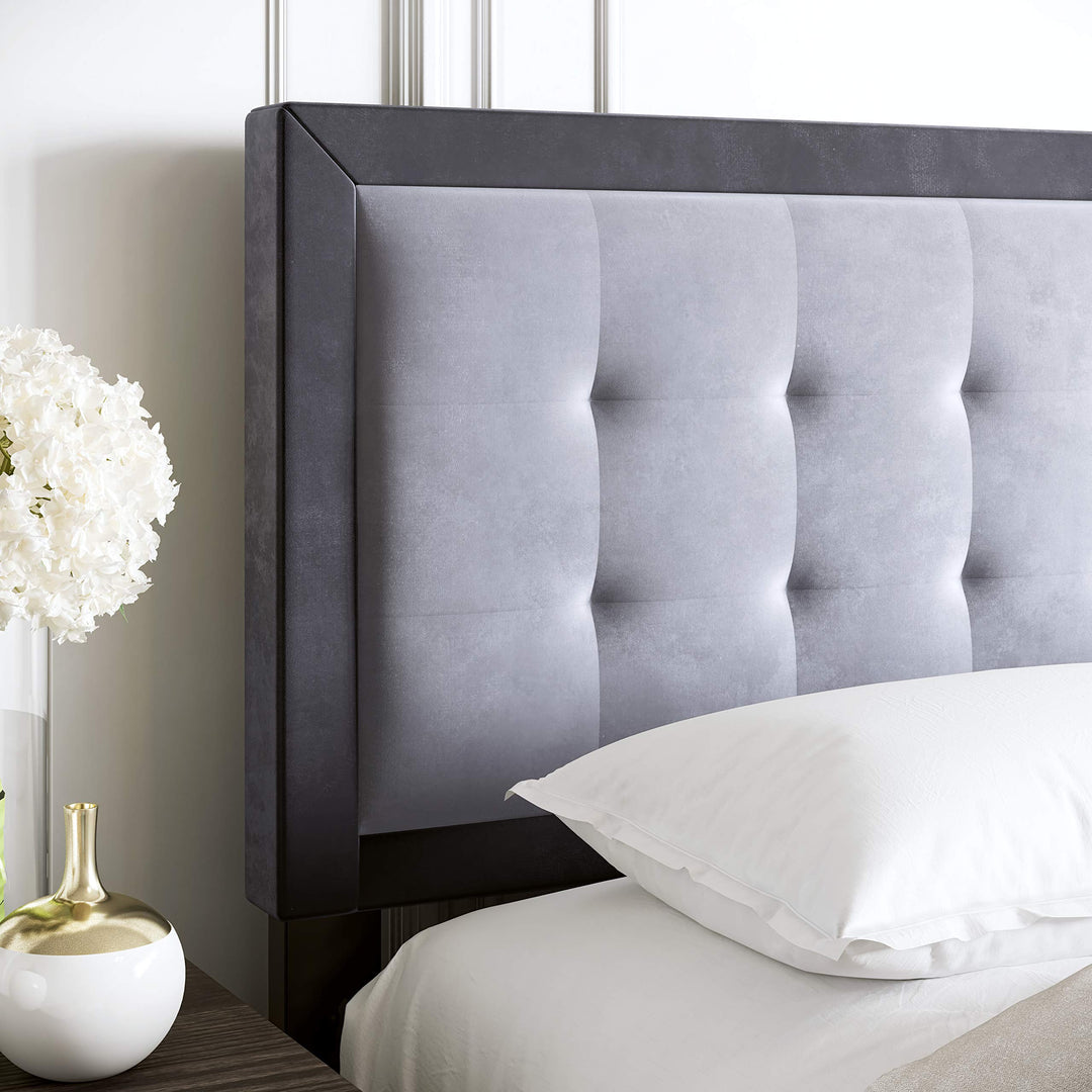 Boyd Sleep Pisa Upholstered Button Tufted Platform Bed Frame Mattress Foundation Grey - Queen - Diamond Home USA