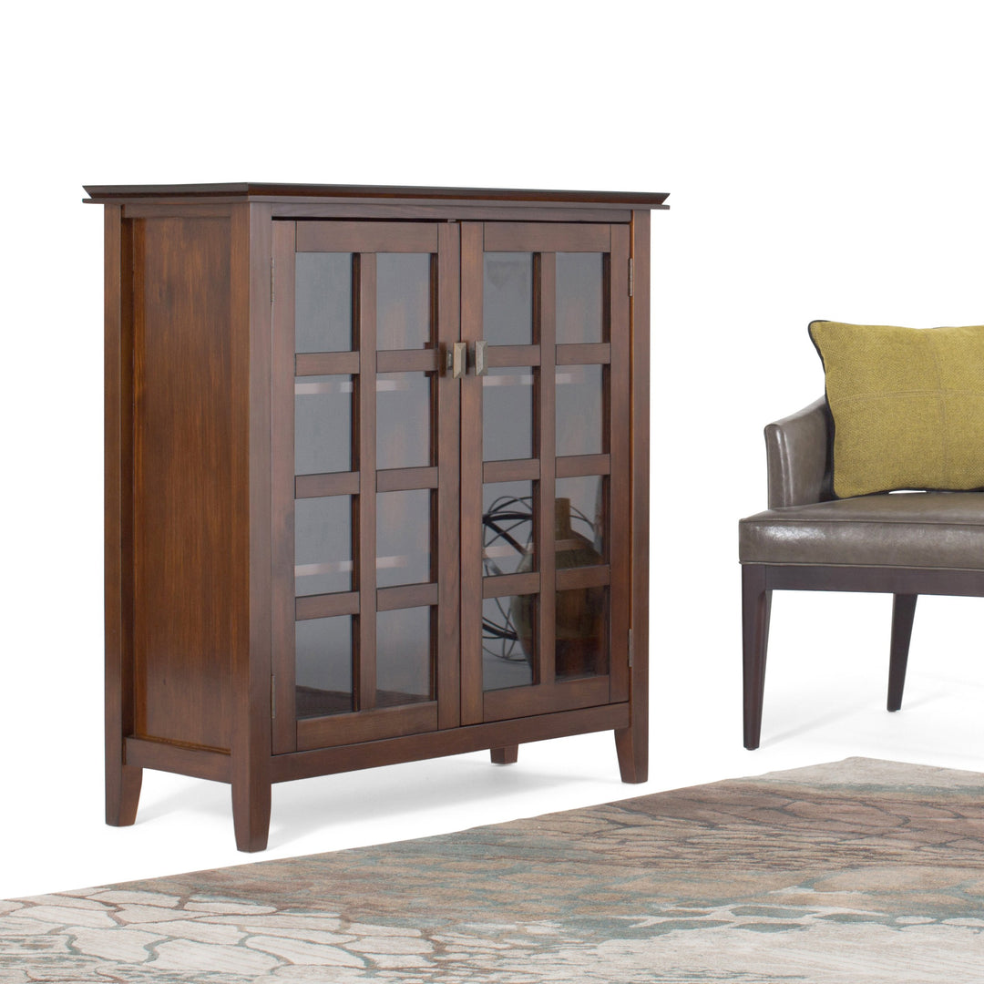 SIMPLIHOME Artsan SOLID WOOD 38 Inch Wde Transtonal Medum Storage Cabnet Russet Brown - Diamond Home USA