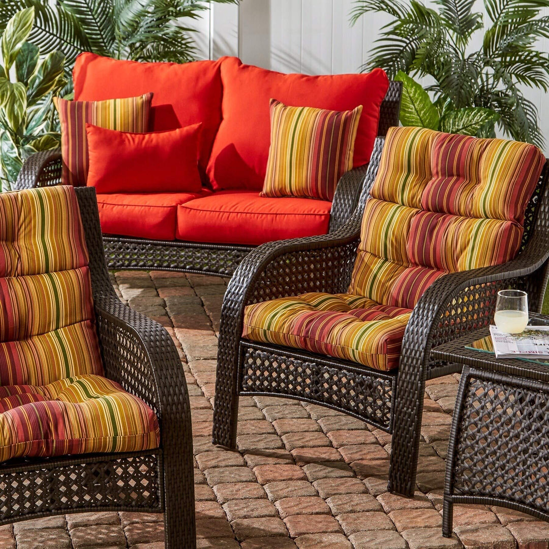 3-Section Contemporary Outdoor Stripe High Back Chair Cushion (Set of 2) - 44l X - Diamond Home USA