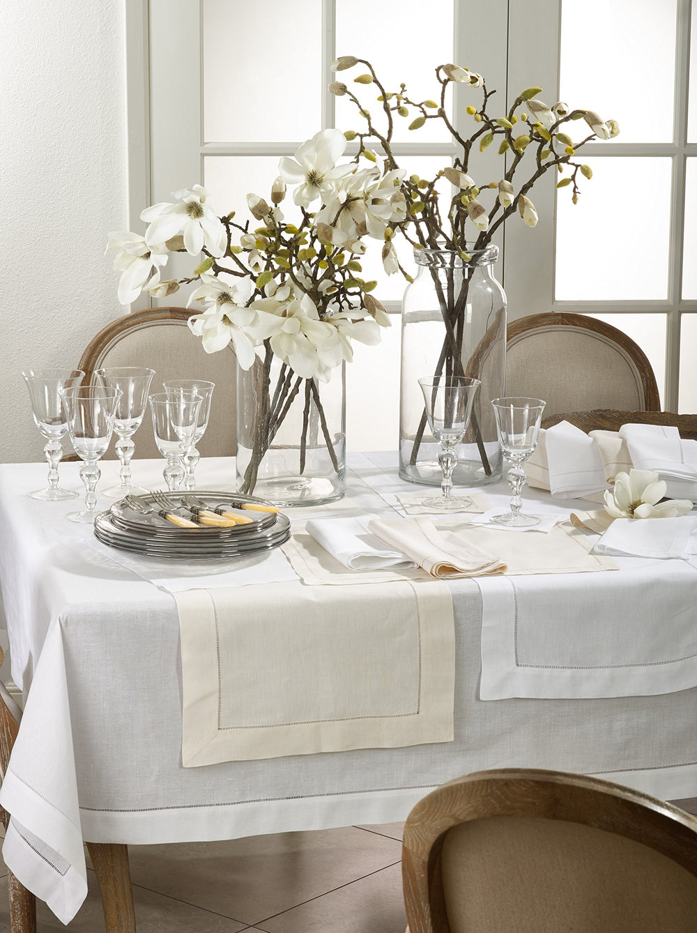 Hemstitched Tablecloth 65" x 120" - White - Diamond Home USA