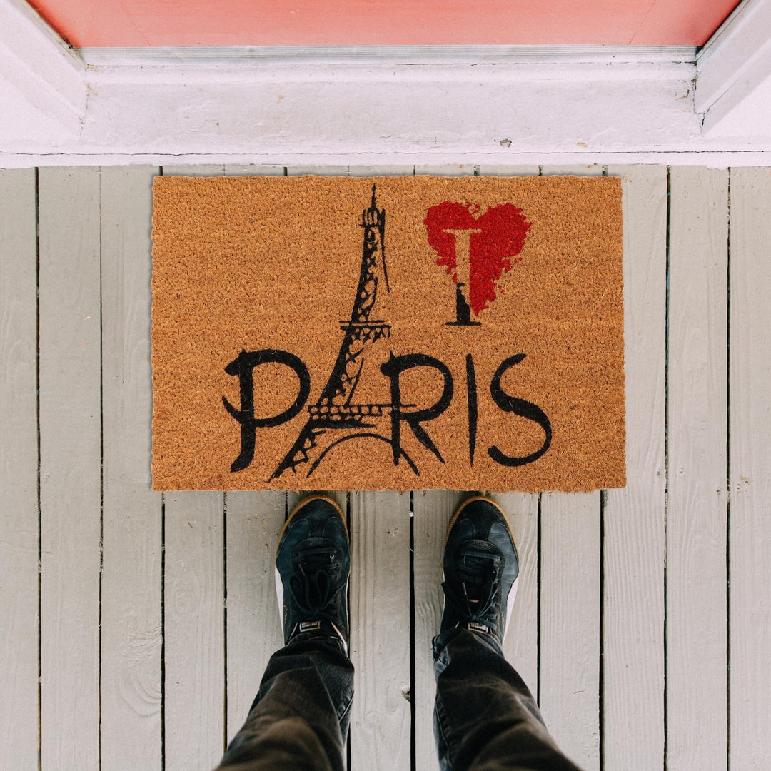 Sheltered Coconut Door Mat Printed Paris Eiffel 24x16 Natural French Country - Diamond Home USA
