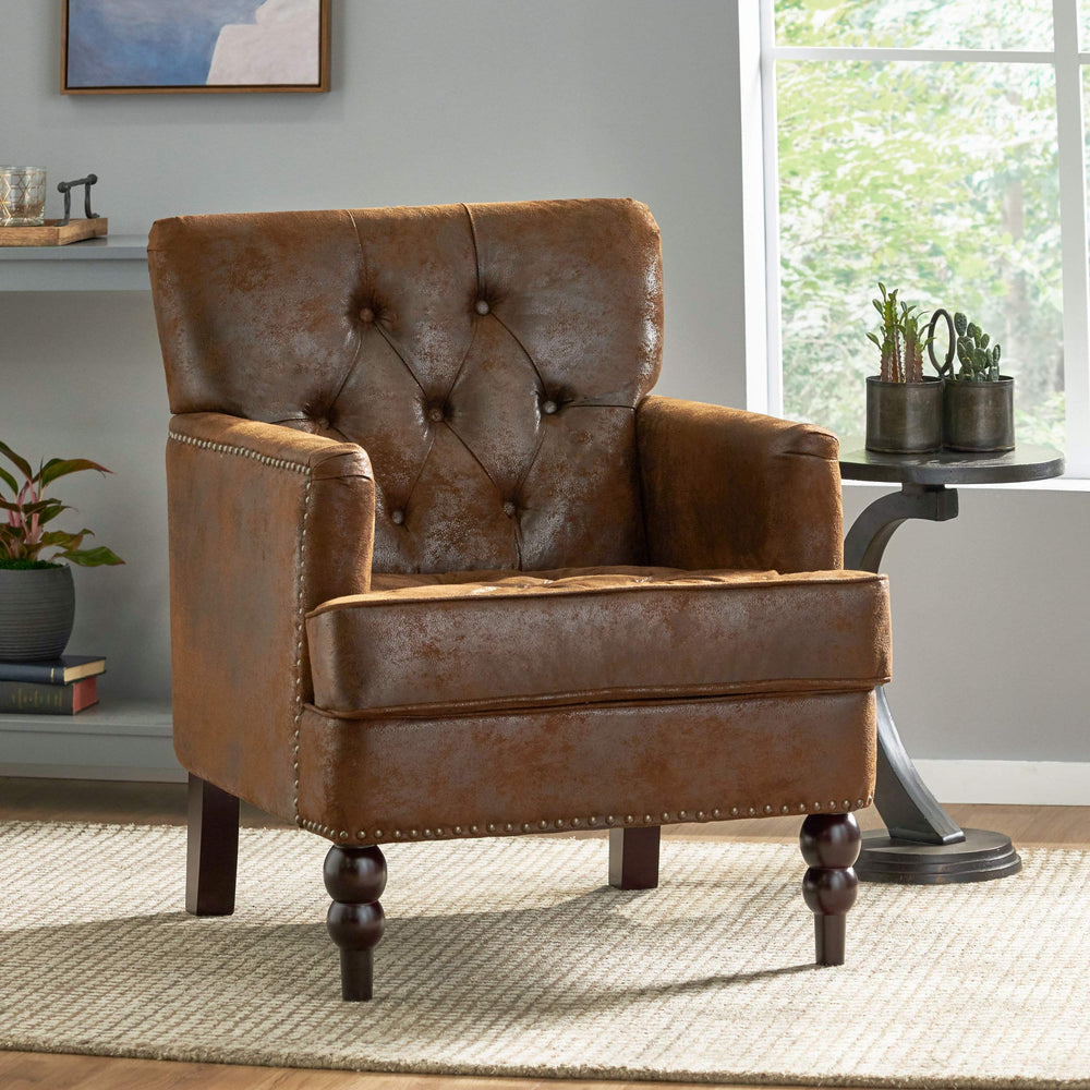 Christopher Knight Home Malone Tufted Club Chair Brown 28D x 29.5W x 33.5H Inch - Diamond Home USA