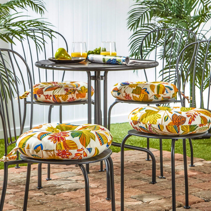 15-inch Round Outdoor Floral Bistro Chair Cushion (Set of 4) Multi Color White