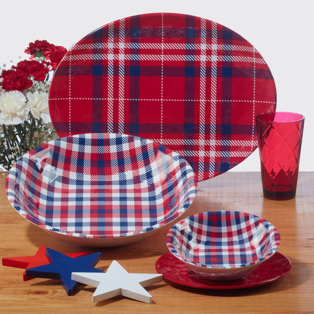 Patriotic Plaid 9" Salad/dessert Plates Set Of 6 Dia. Blue Red White Stripe - Diamond Home USA