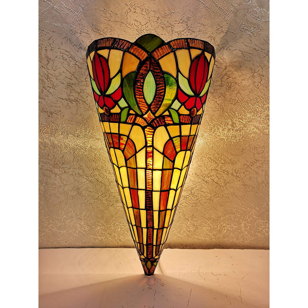 Tiffany Style Wall Lamp Brown Yellow Red Flower 2 Light Stained Glass Vintage Yellow/Red - Diamond Home USA