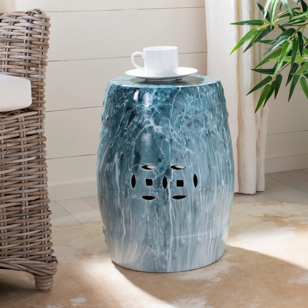 18- inch Marble Indoor/Outdoor Decorative Garden Stool Blue Modern - Diamond Home USA