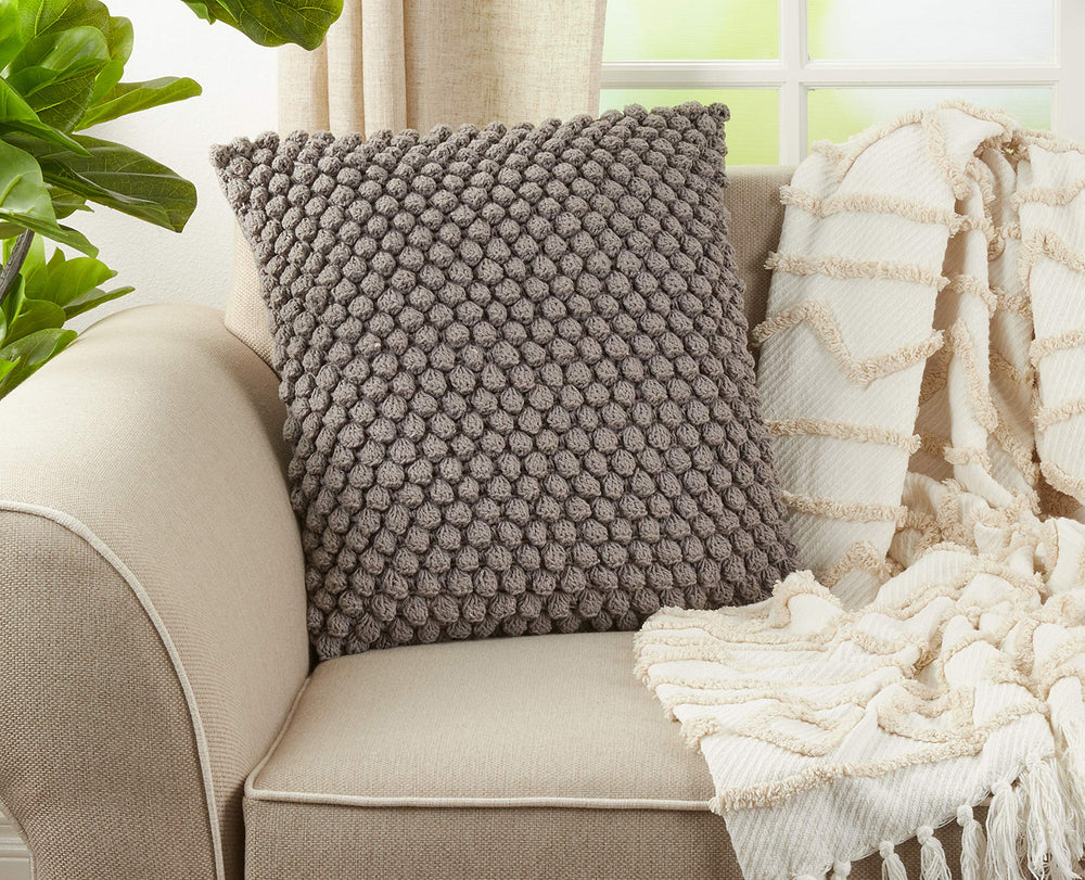 SARO LIFESTYLE Camargue Collection 3519.GY20S Crochet ompom Duck Filled Throw Grey - Diamond Home USA