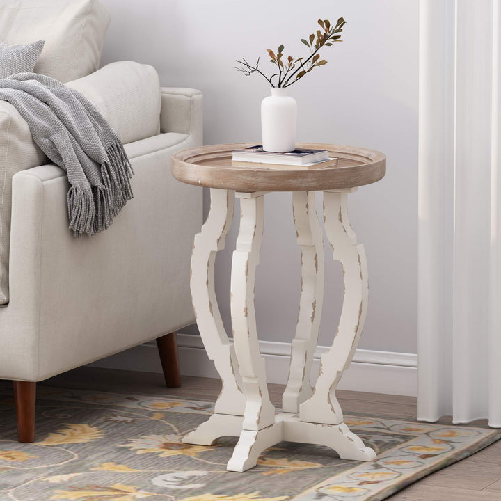 Christopher Knight Home Editha French Country Accent Table with Round Top Natural + Distressed White - Diamond Home USA